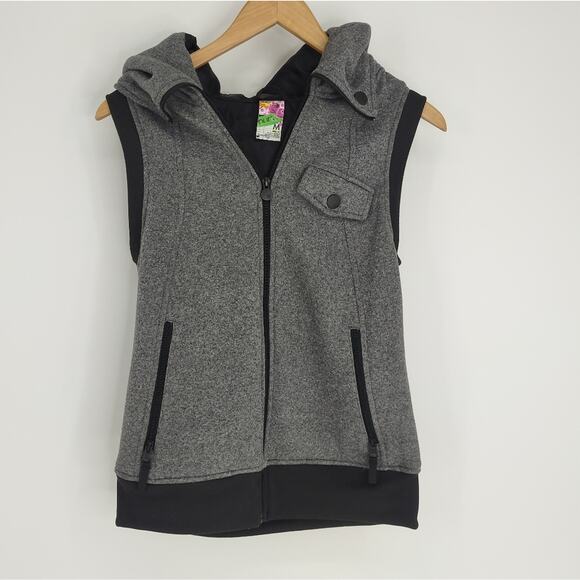 Burton Grey Dryride Snowboarding Hooded Thick Zip Up Vest Pockets - Picture 1 of 5
